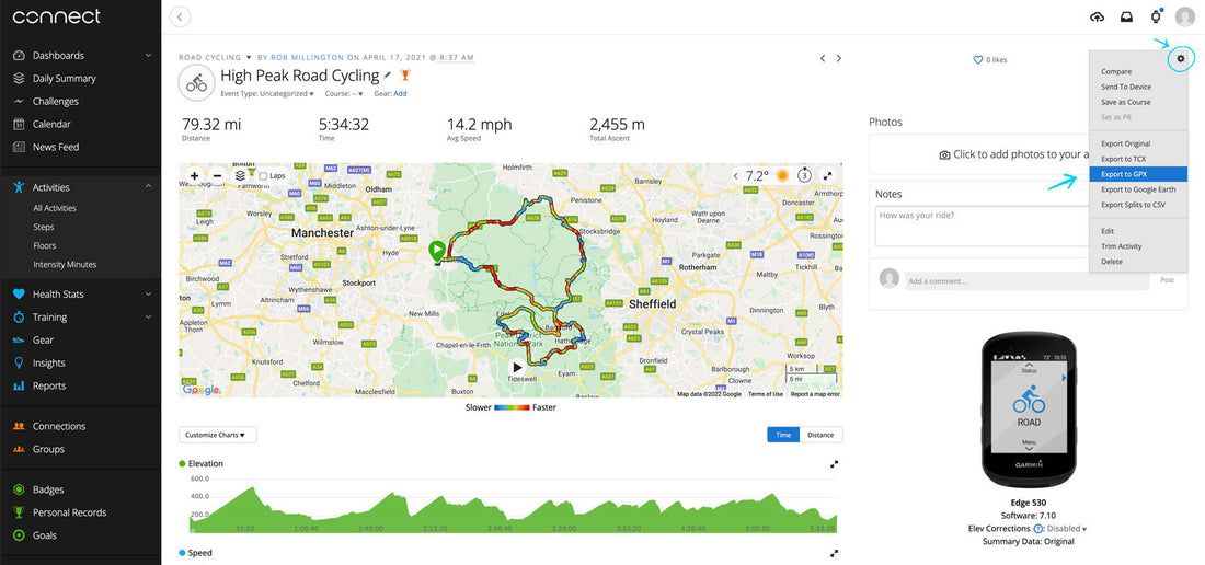 Getting GPX files from Garmin Connect