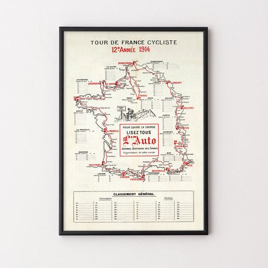 1914 Tour de France Map – Poster – The English Cyclist