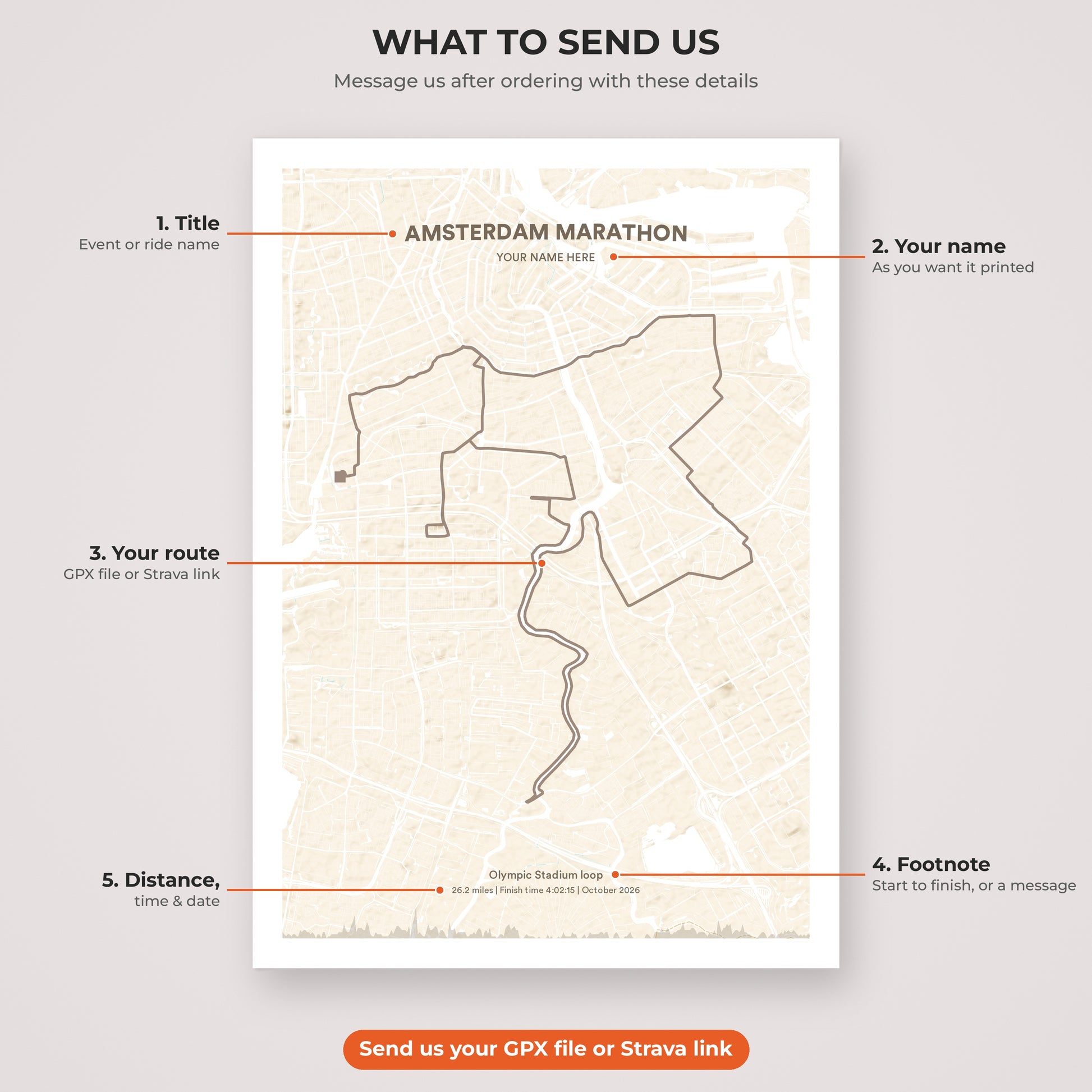 Amsterdam Marathon map print personalisation explained