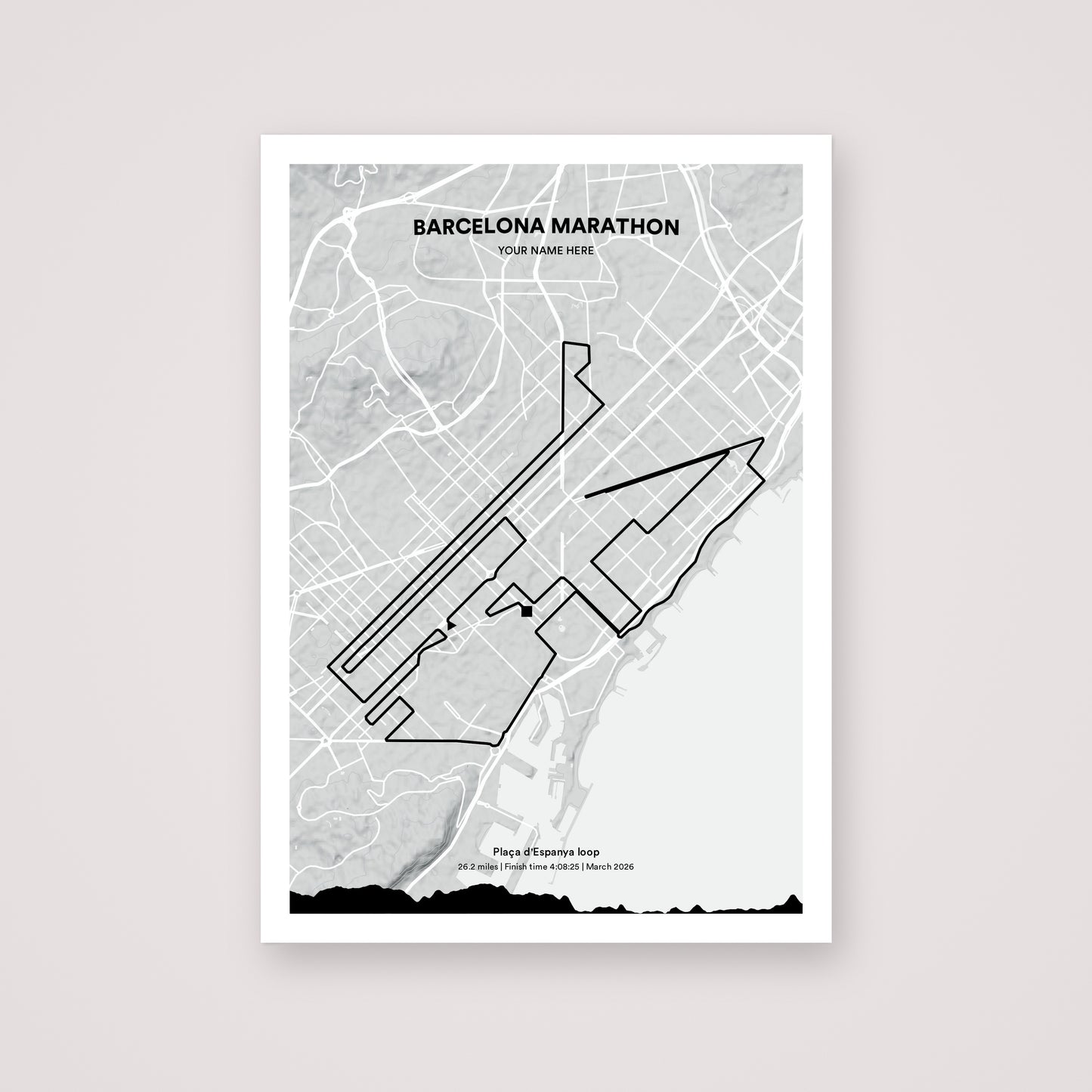 Barcelona Marathon personalised map print
