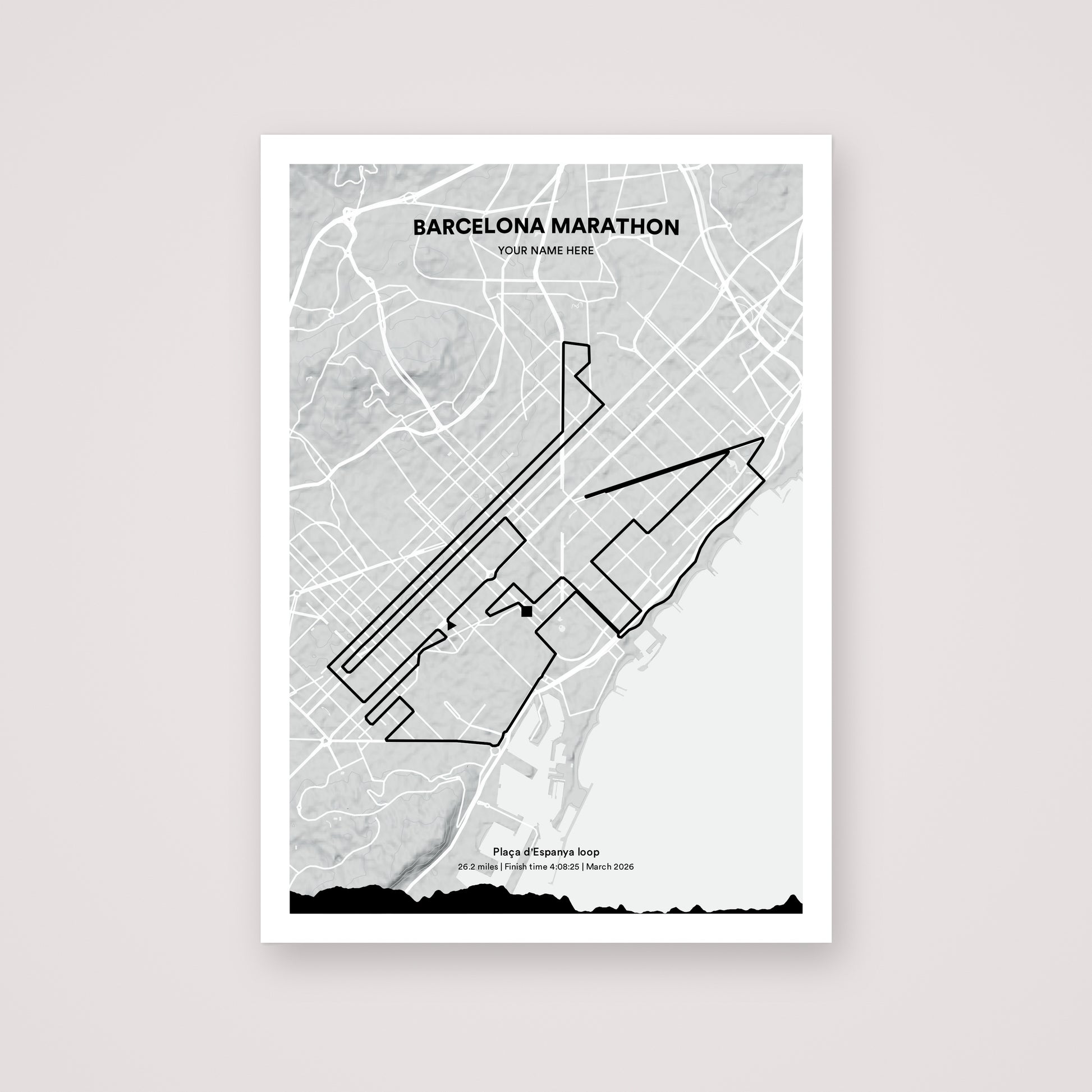 Barcelona Marathon personalised map print