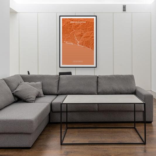 Brighton Marathon map print framed in a room