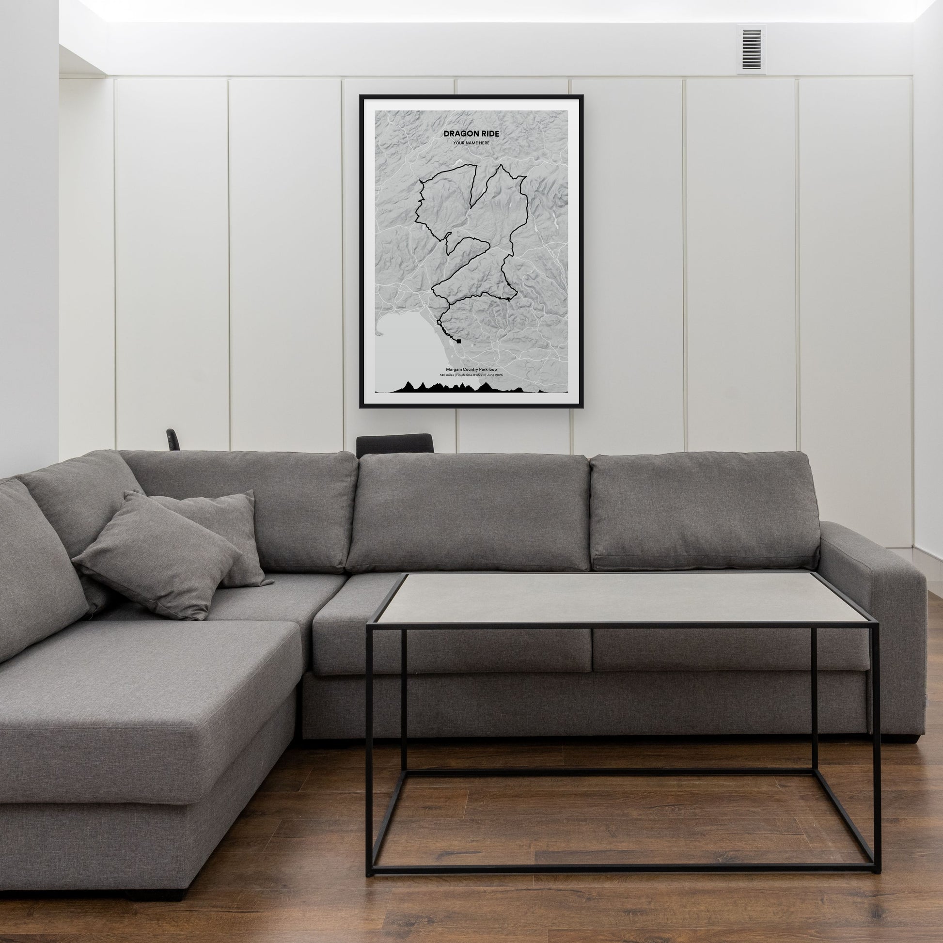 Dragon Ride map print framed in a room