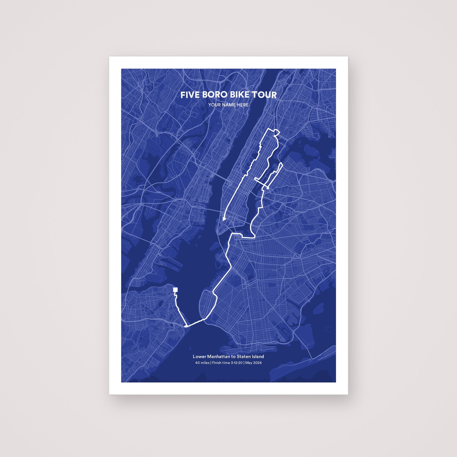 Five Boro Bike Tour personalised map print