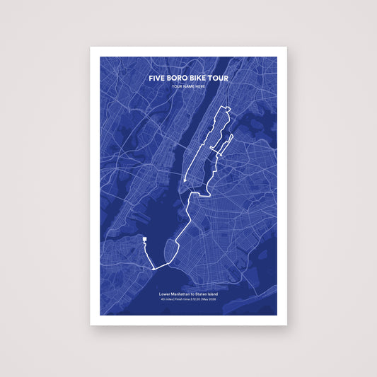 Five Boro Bike Tour personalised map print