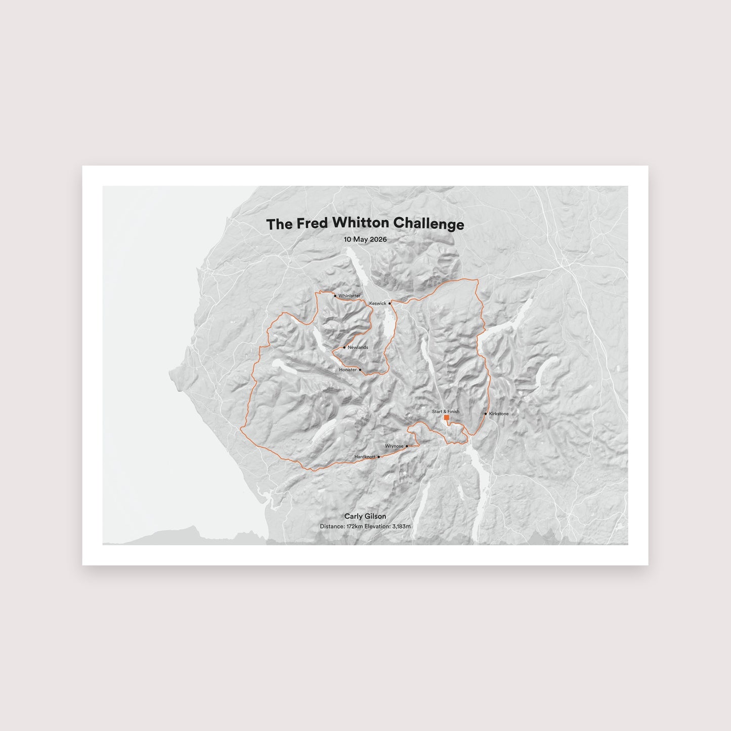 Fred Whitton 2026 Route map print, Light Grey