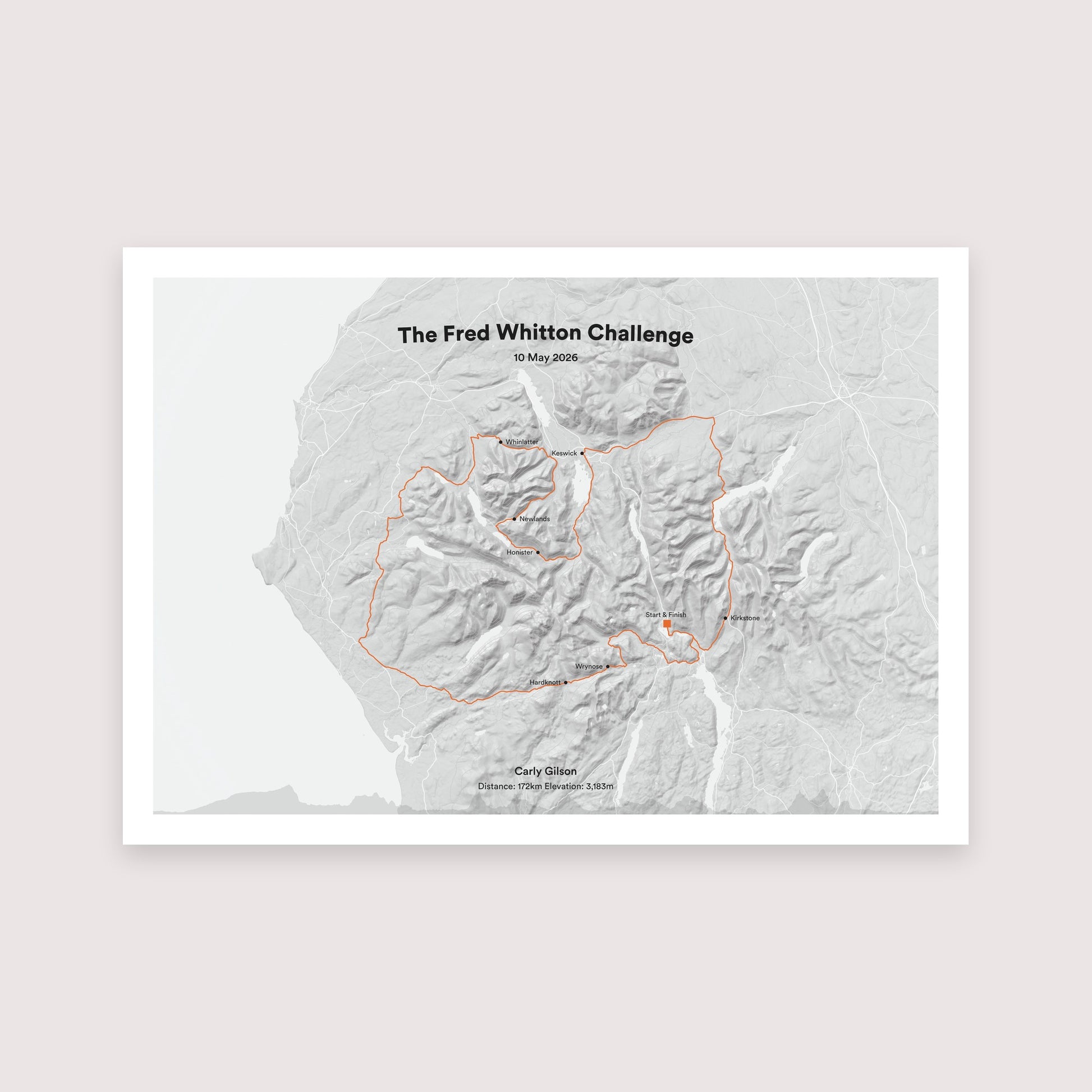 Fred Whitton 2026 Route map print, Light Grey