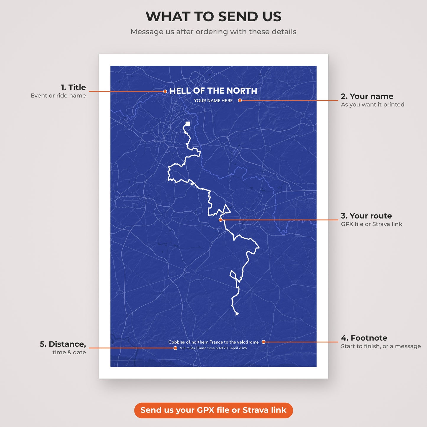 Hell of the North map print personalisation explained