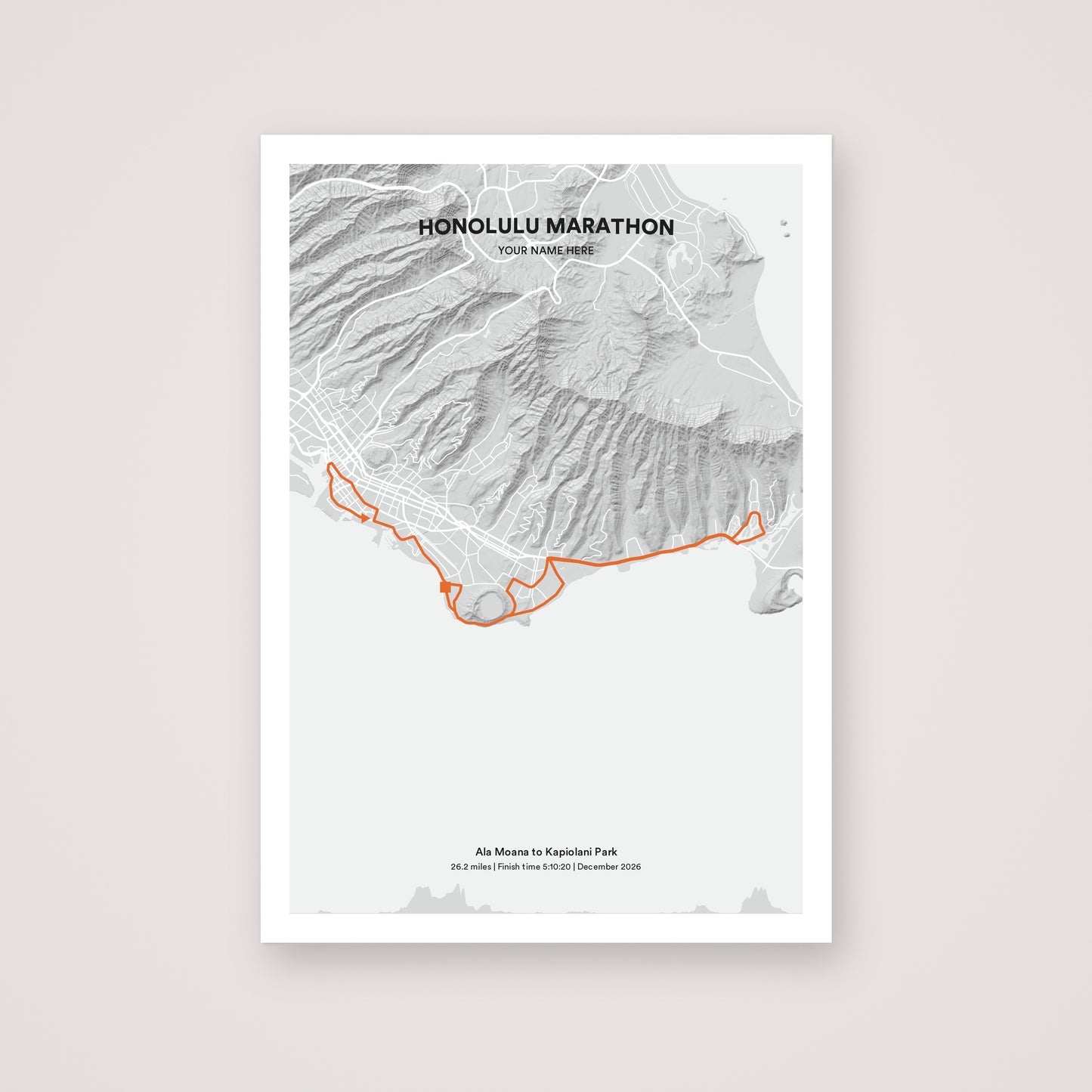 Honolulu Marathon personalised map print