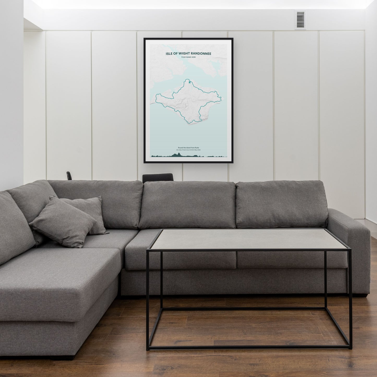 Isle of Wight Randonnee map print framed in a room