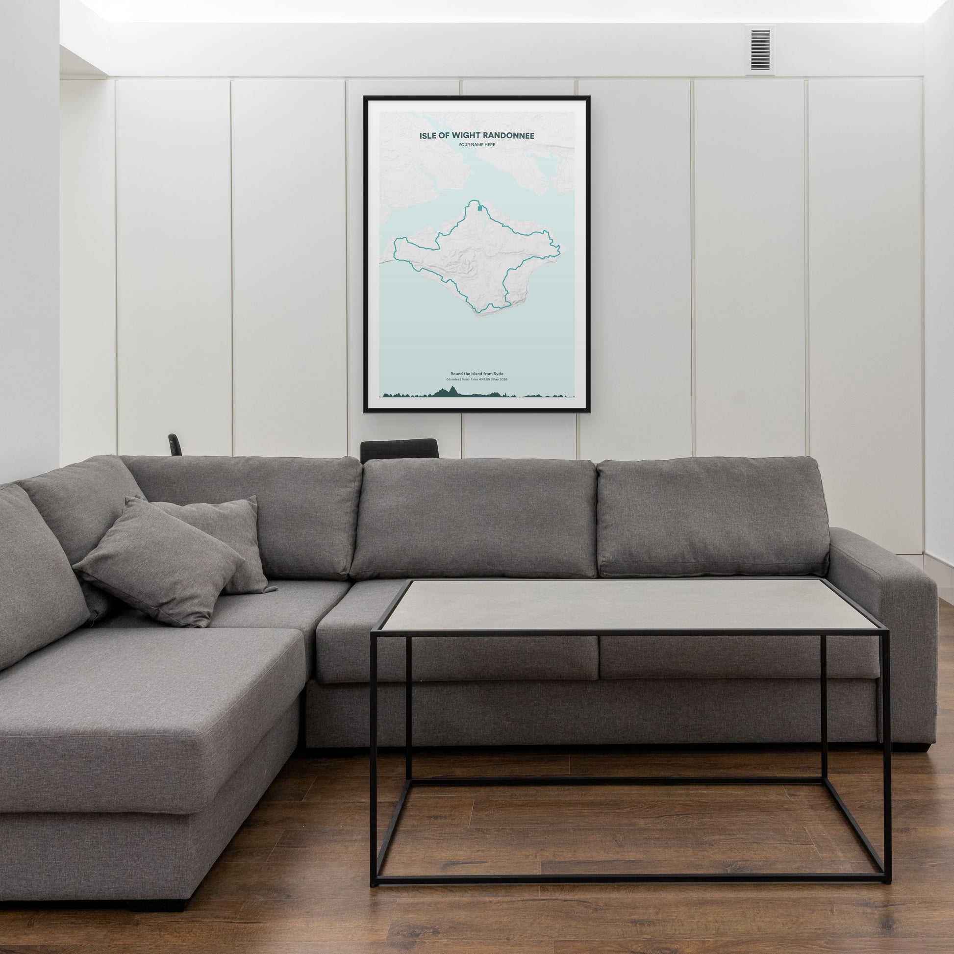 Isle of Wight Randonnee map print framed in a room