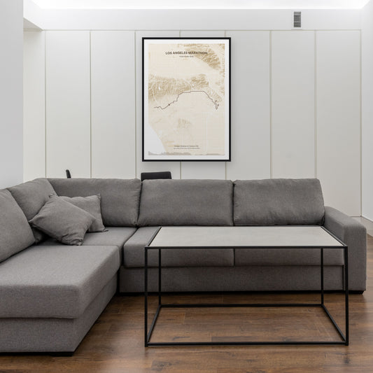 Los Angeles Marathon map print framed in a room