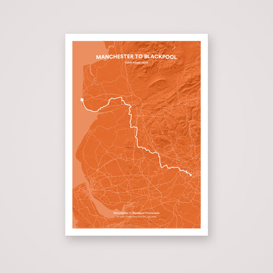 Manchester to Blackpool personalised map print