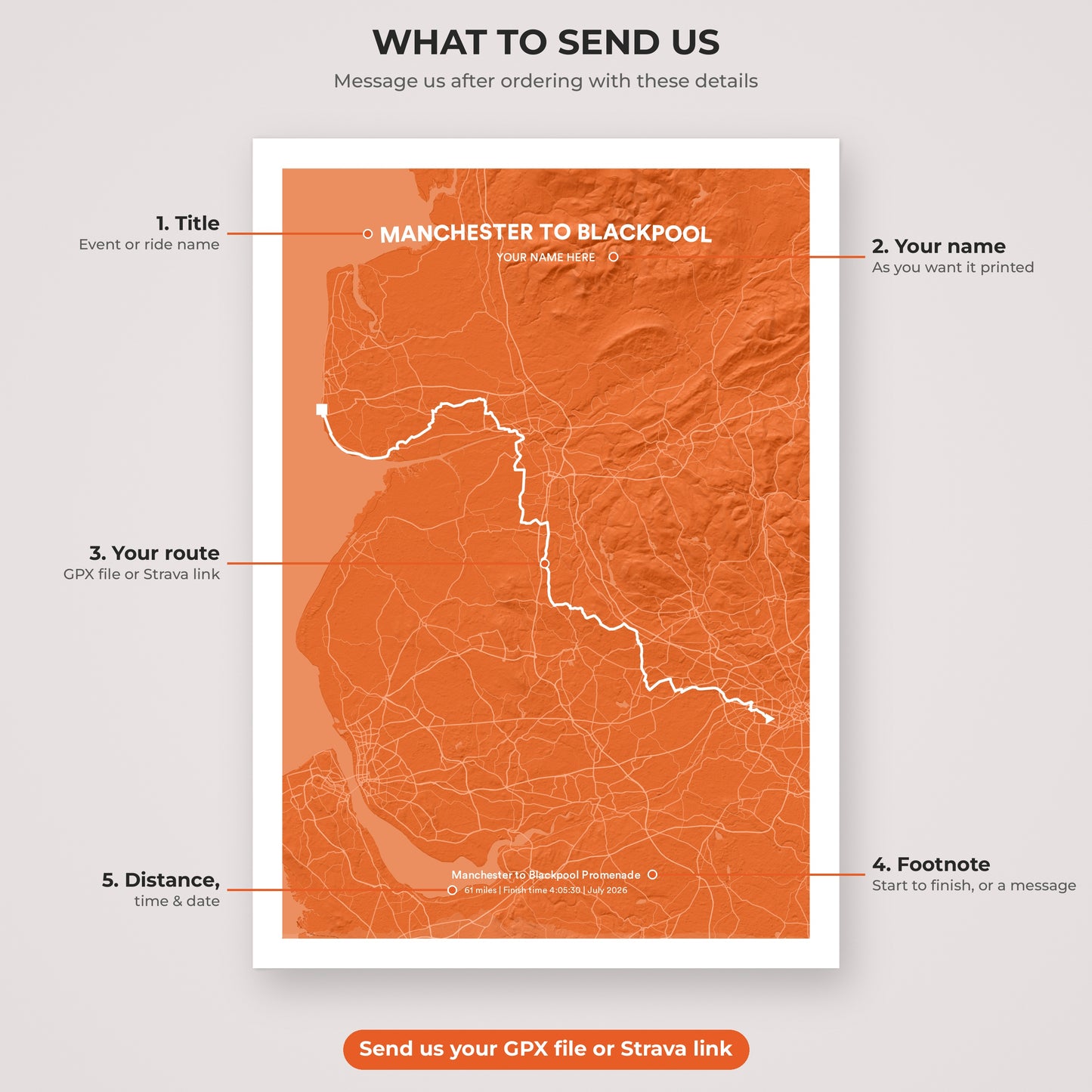 Manchester to Blackpool map print personalisation explained