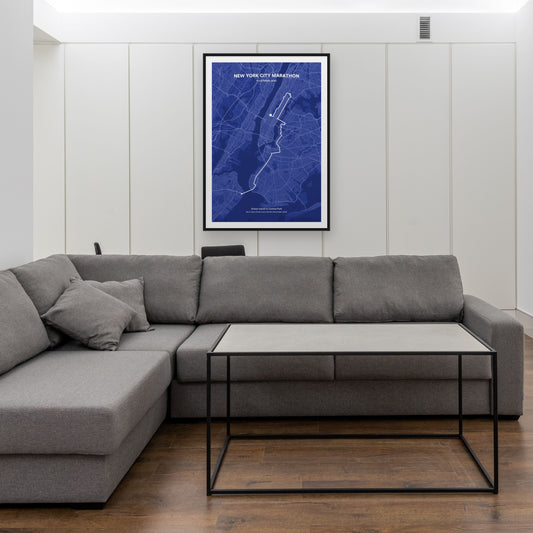 New York City Marathon map print framed in a room