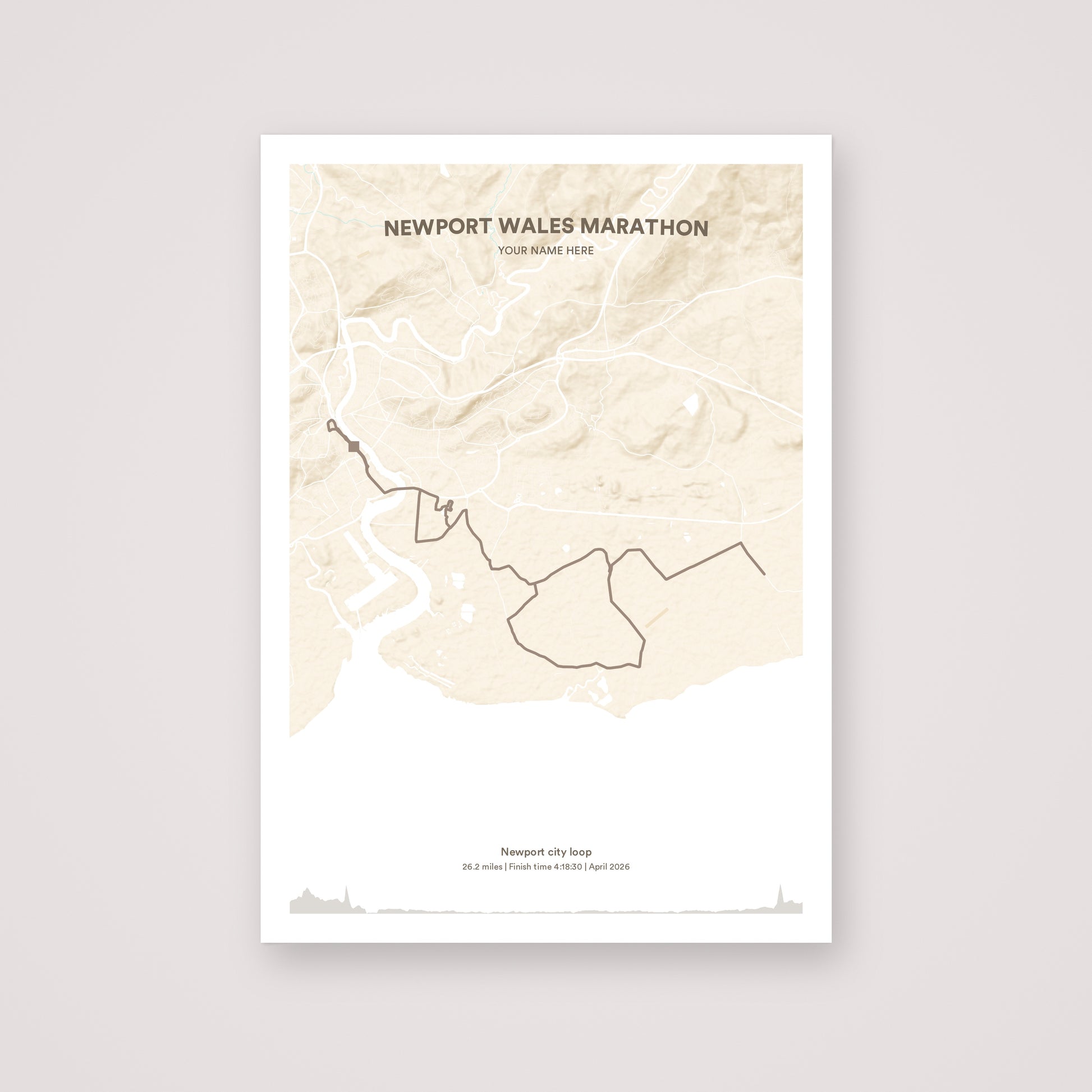 Newport Wales Marathon personalised map print