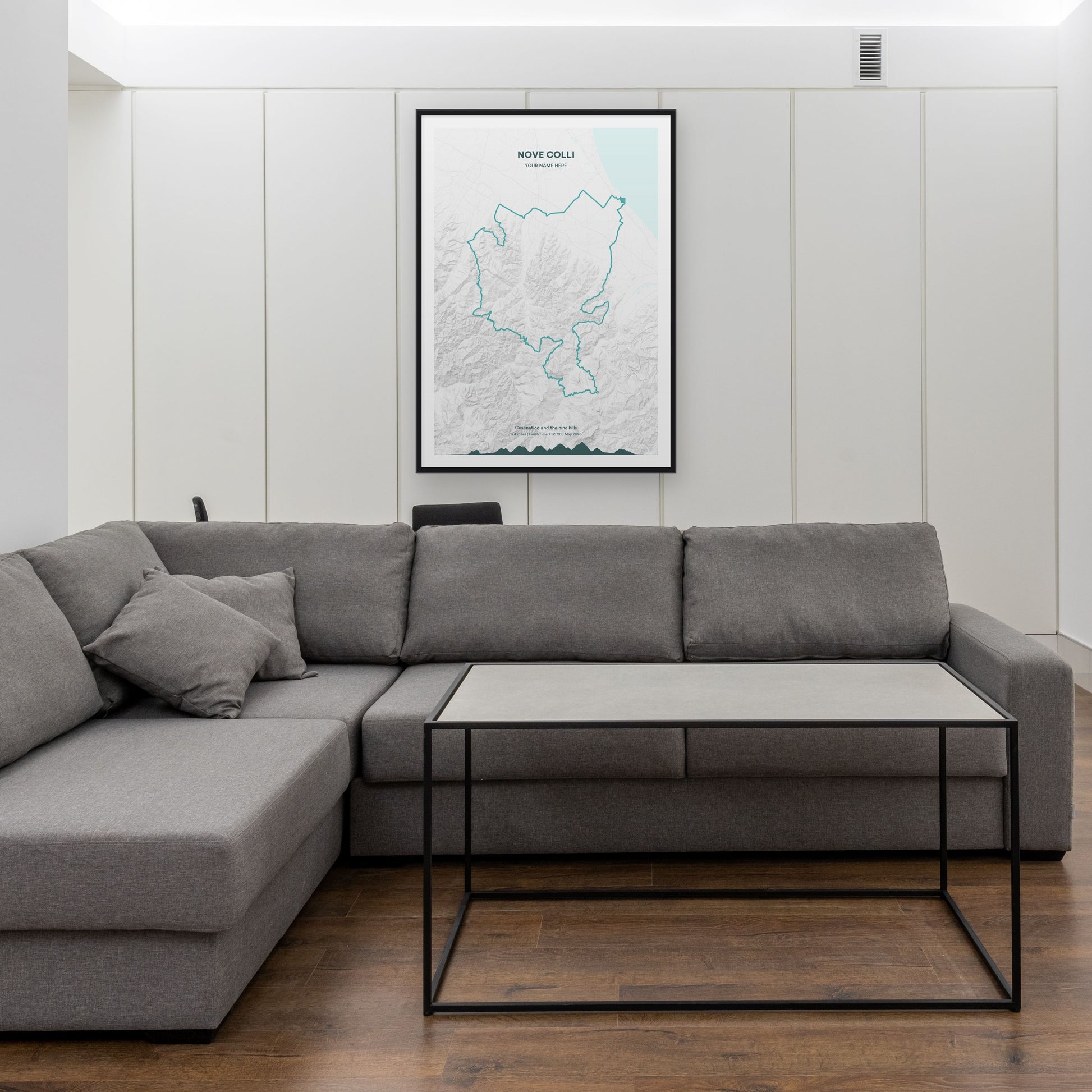 Nove Colli map print framed in a room