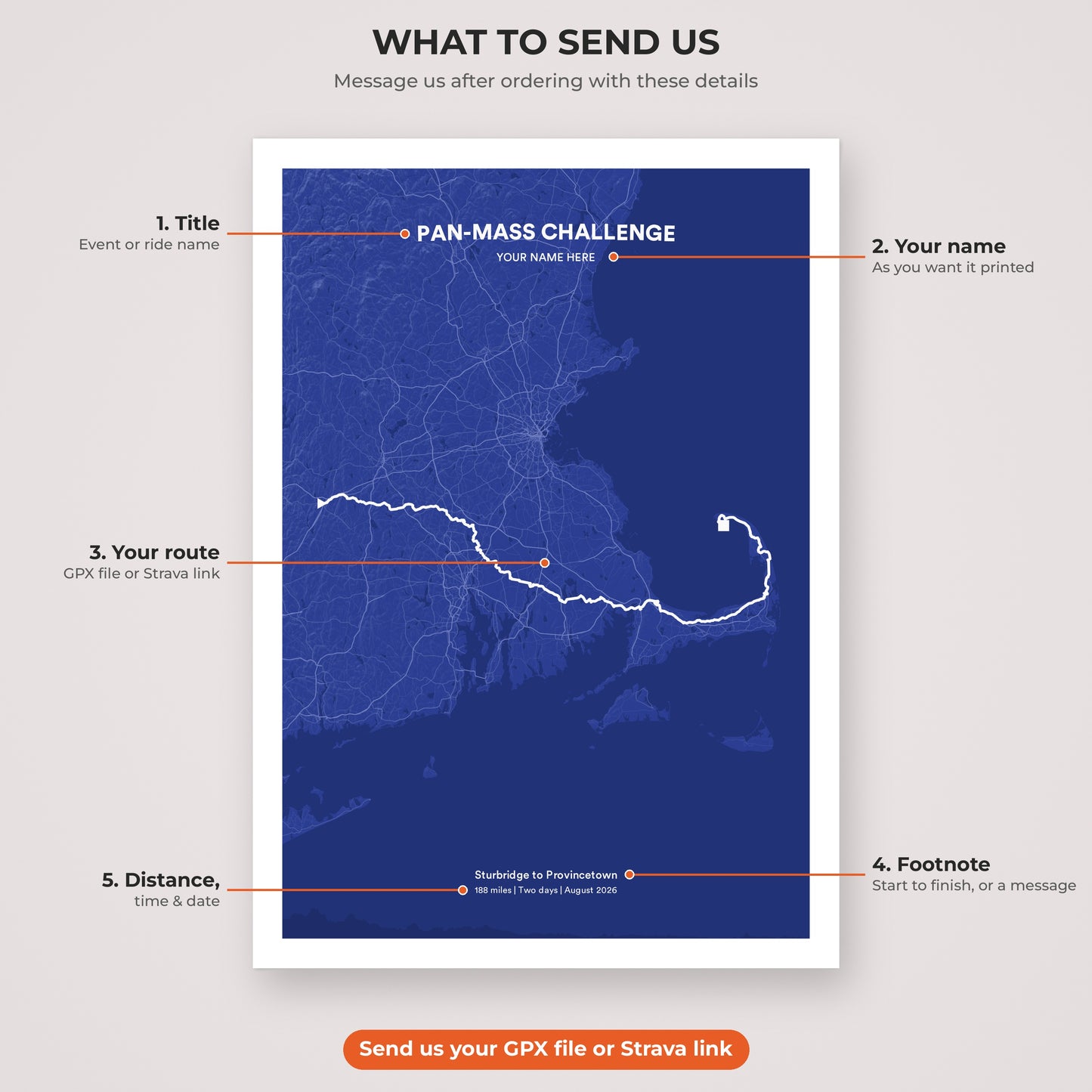 Pan-Mass Challenge map print personalisation explained