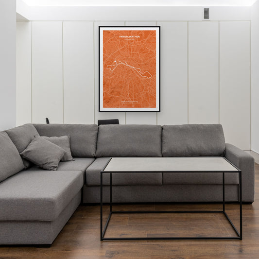 Paris Marathon map print framed in a room