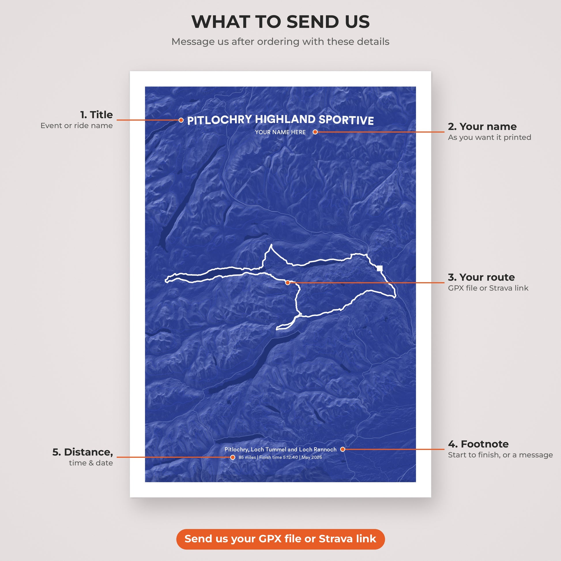Pitlochry Highland Sportive map print personalisation explained