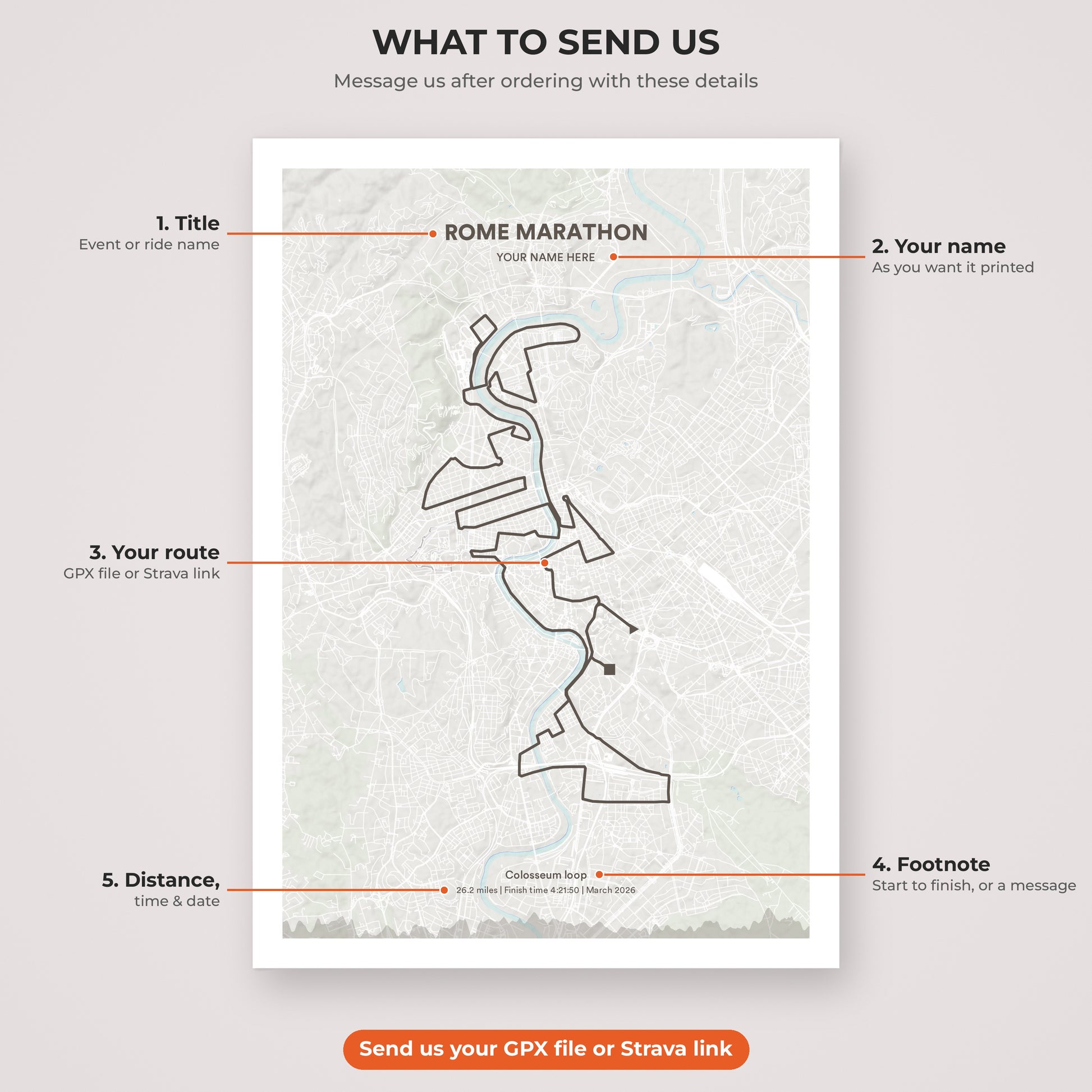 Rome Marathon map print personalisation explained