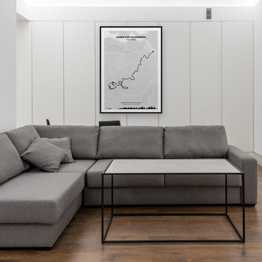 Ronde van Vlaanderen map print framed in a room