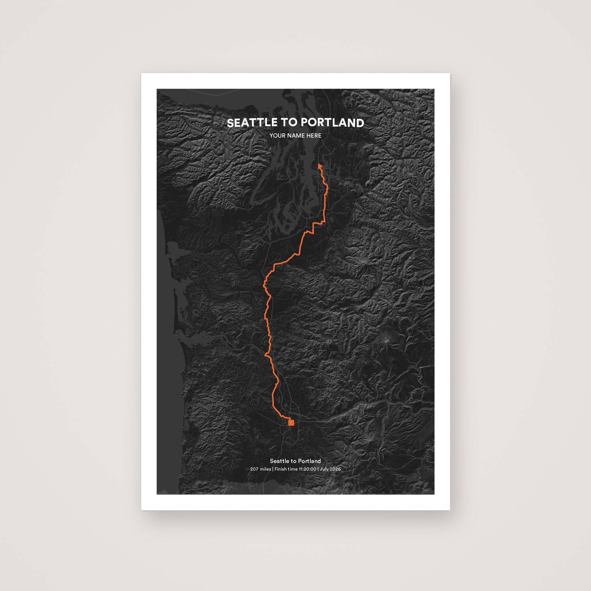 Seattle to Portland personalised map print