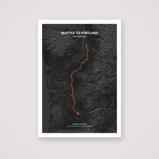 Seattle to Portland personalised map print