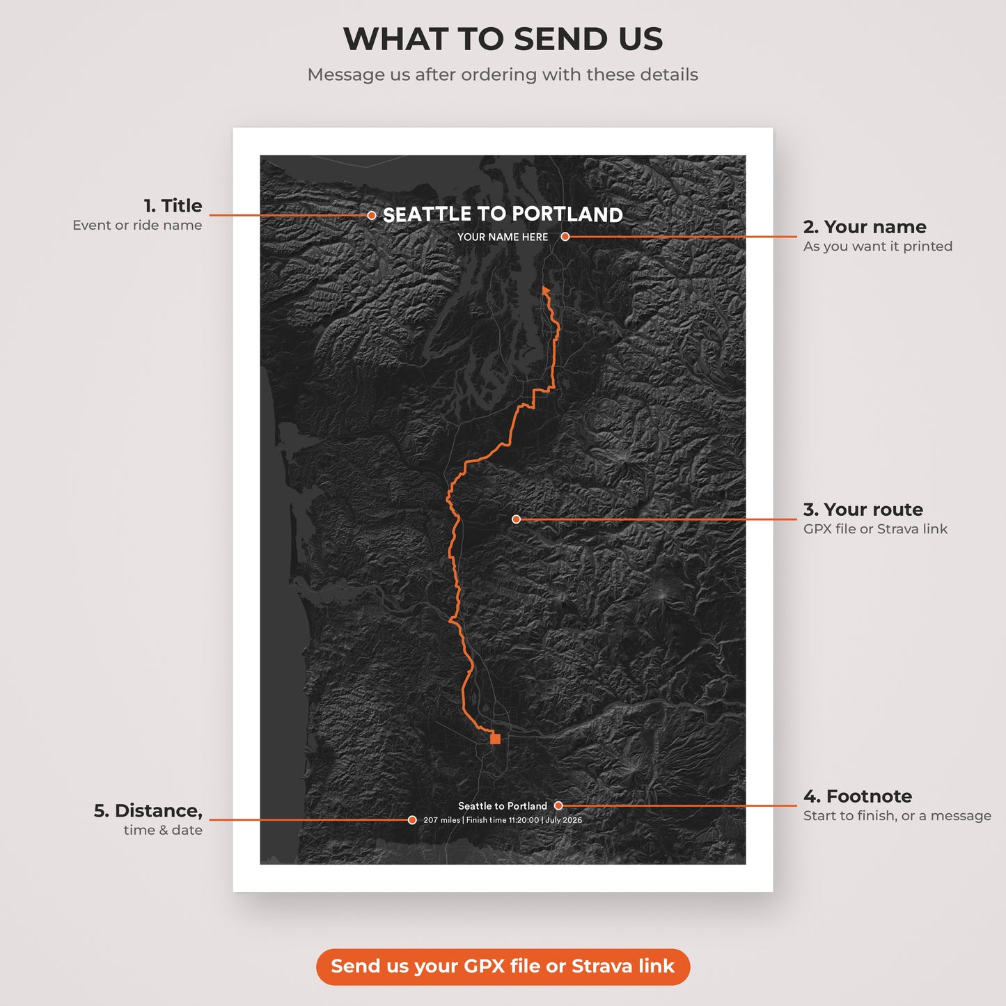 Seattle to Portland map print personalisation explained