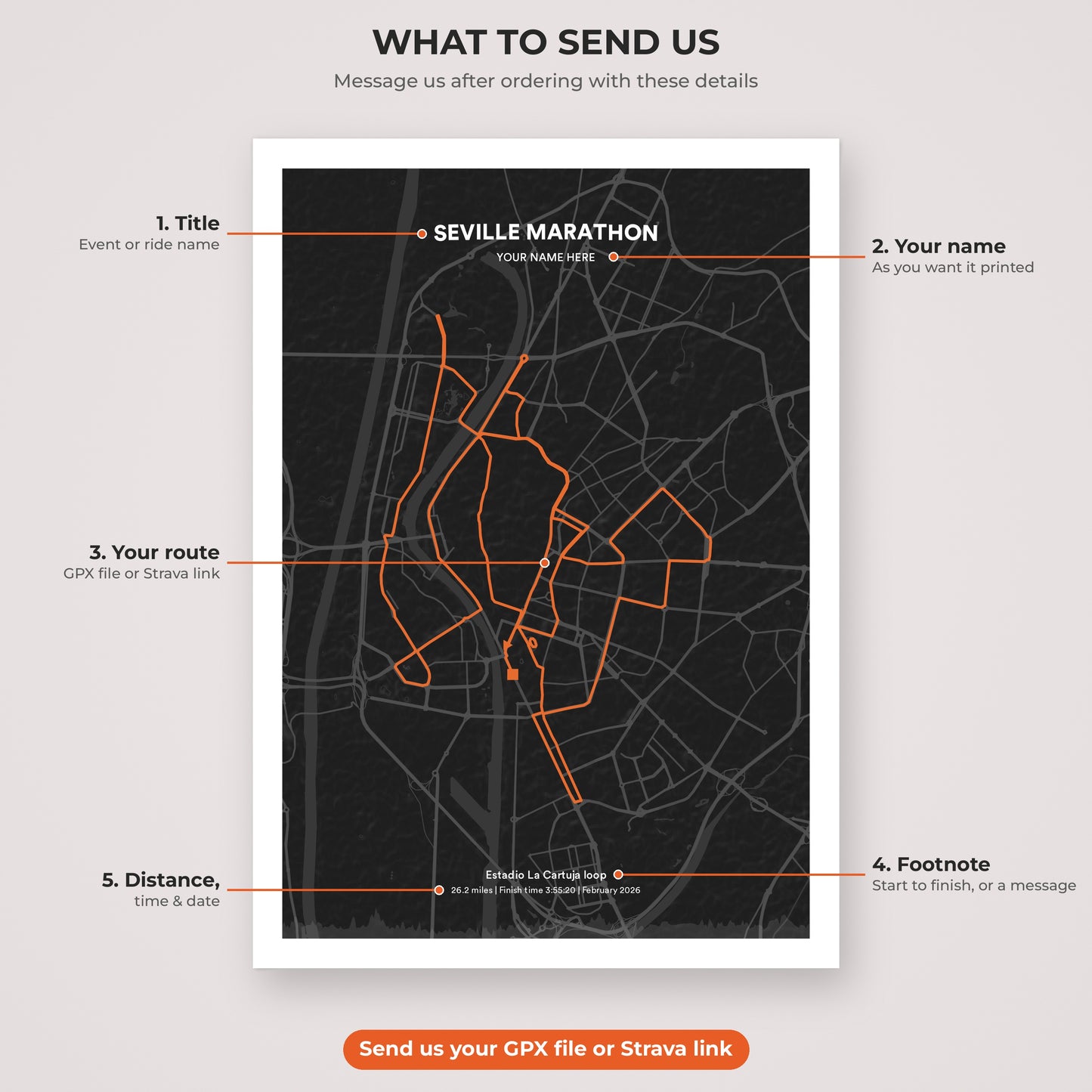 Seville Marathon map print personalisation explained