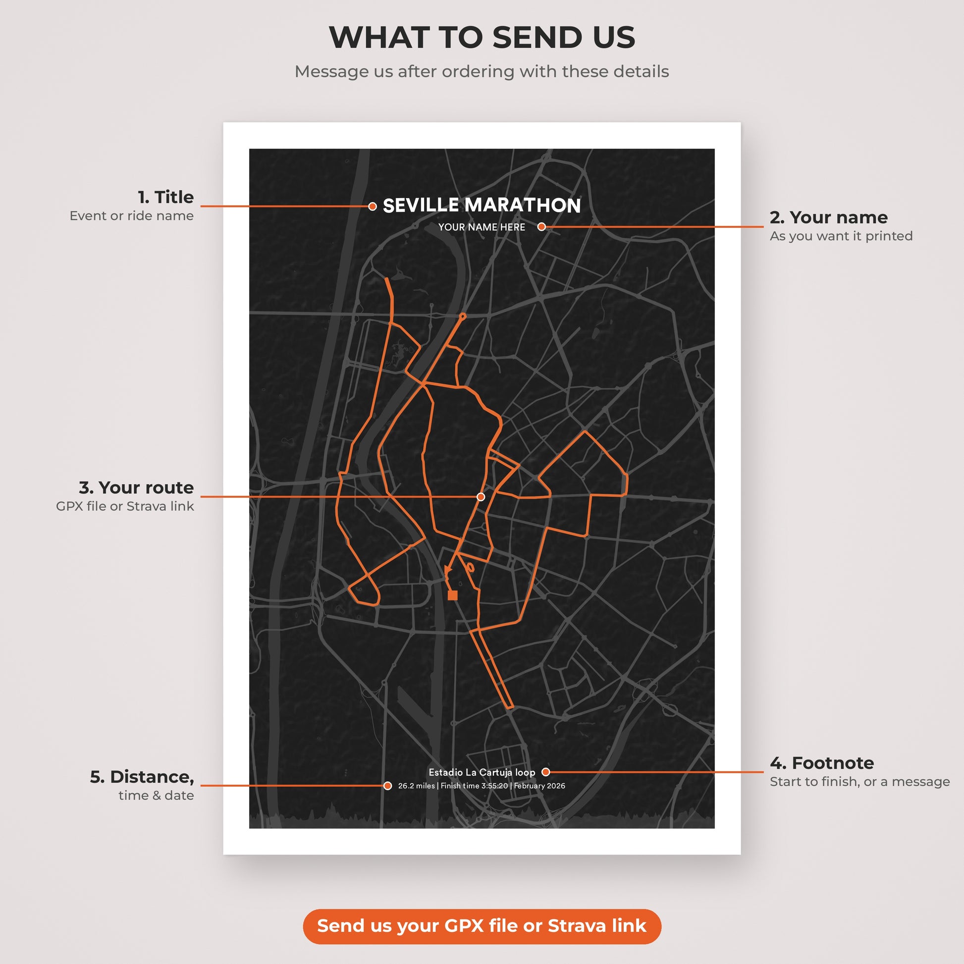 Seville Marathon map print personalisation explained