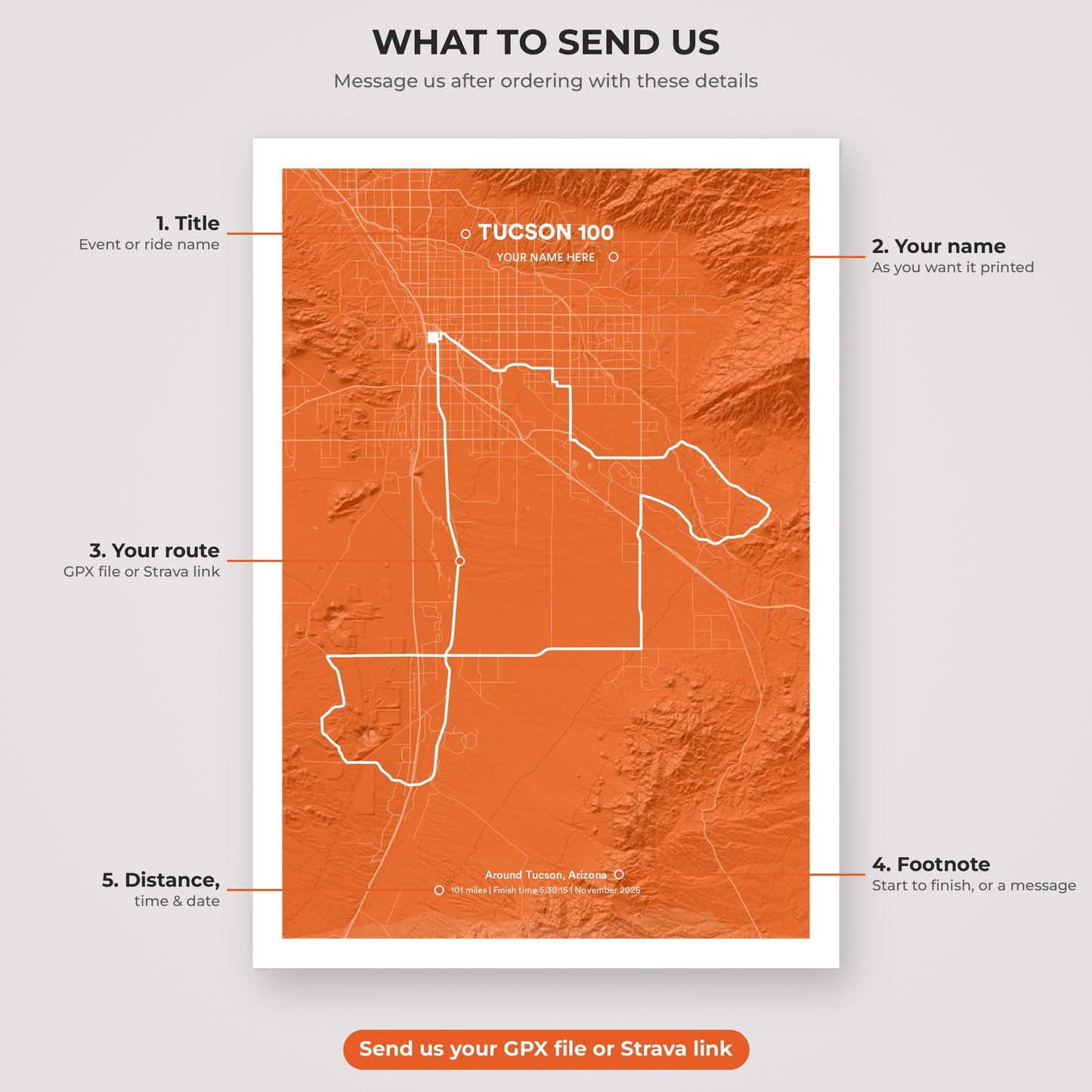 Tucson 100 map print personalisation explained