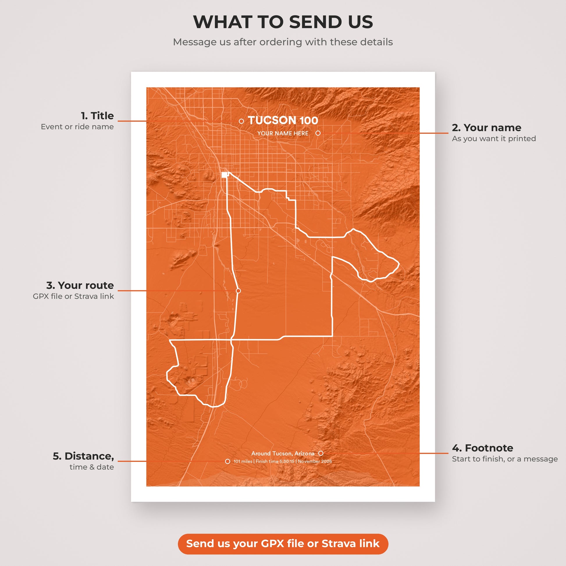 Tucson 100 map print personalisation explained