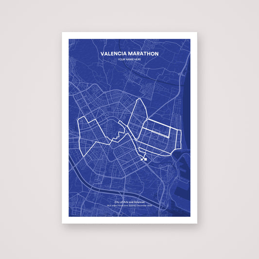 Valencia Marathon personalised map print
