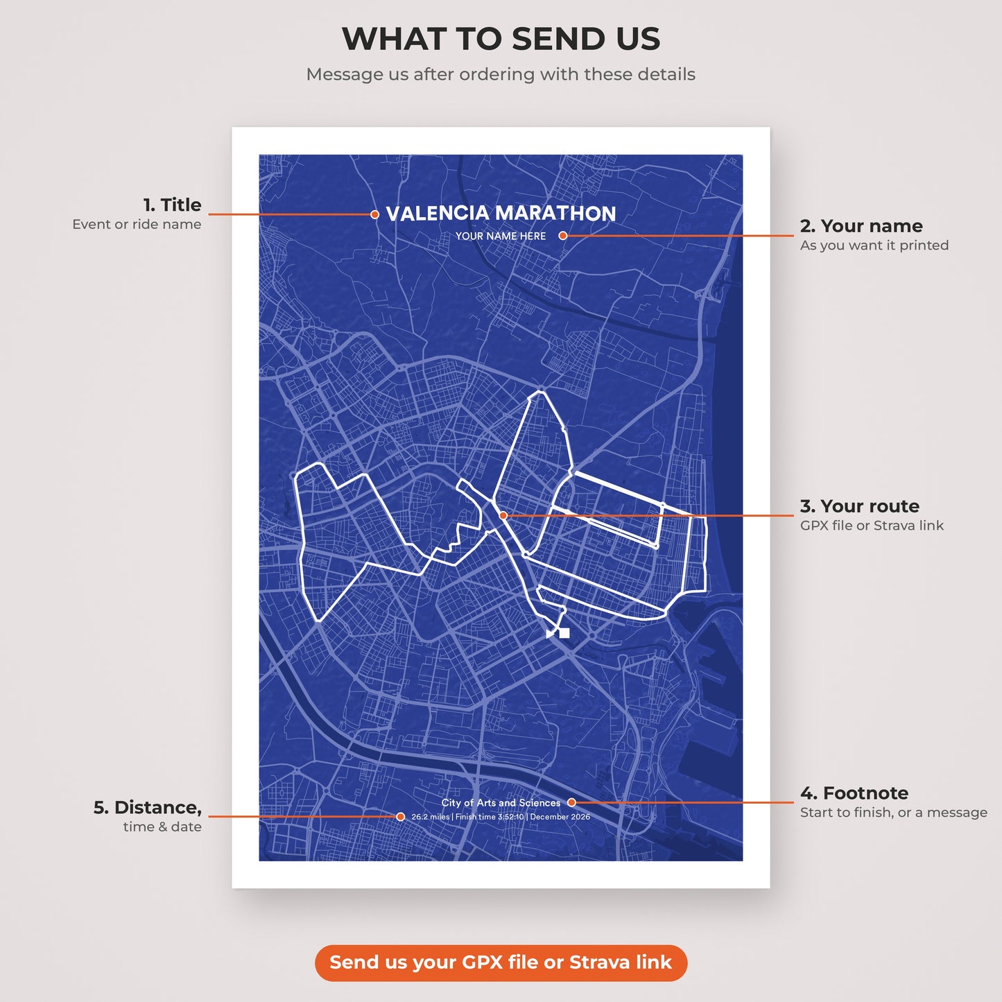 Valencia Marathon map print personalisation explained