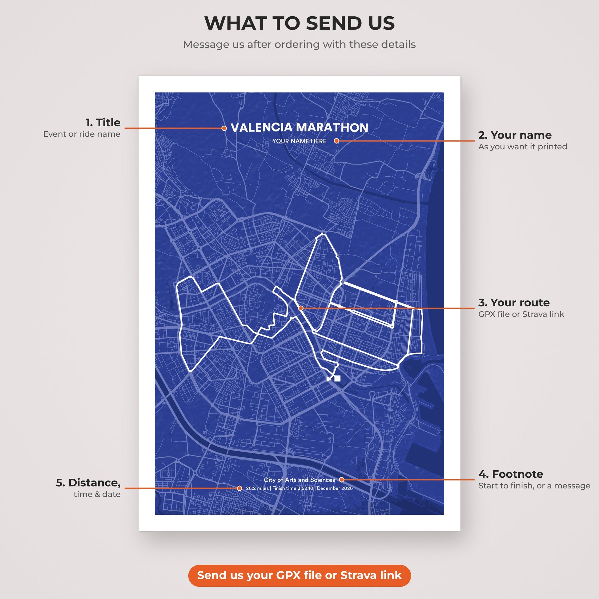 Valencia Marathon map print personalisation explained