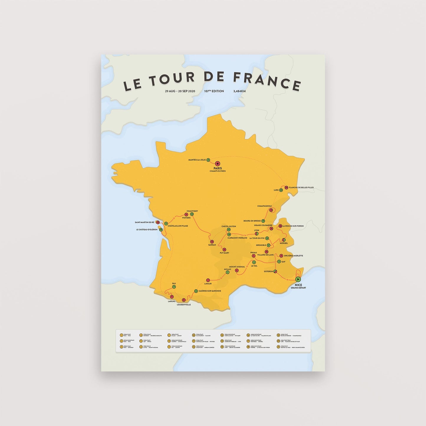 Tour de France Map – Poster – The English Cyclist