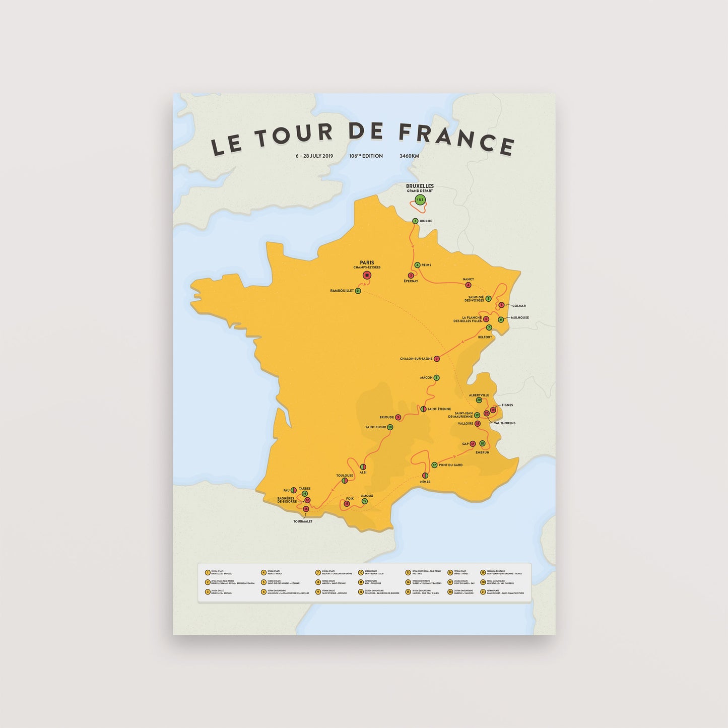 Tour de France Map – Poster – The English Cyclist